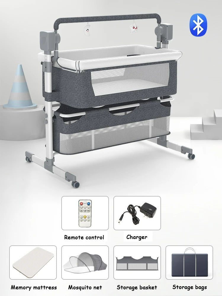 Portable Electric Bassinet for Baby - Portable Self-Rocking Cradle & Bedside Sleeper with Adjustable Height