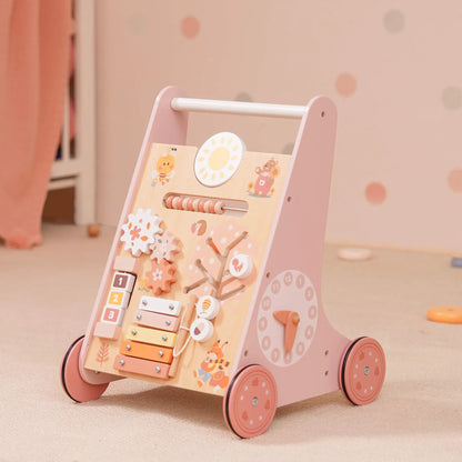 Wooden Baby Walker with Wheels – Montessori Push Toy & Activity Center for Babies