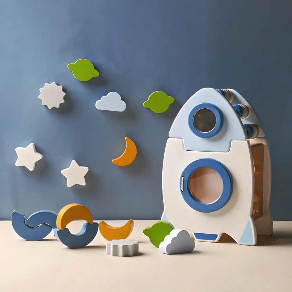Wooden Rocket Activity Toy – Montessori Space Adventure Playset
