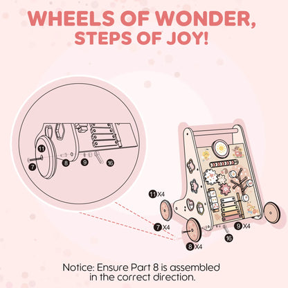 Wooden Baby Walker with Wheels – Montessori Push Toy & Activity Center for Babies