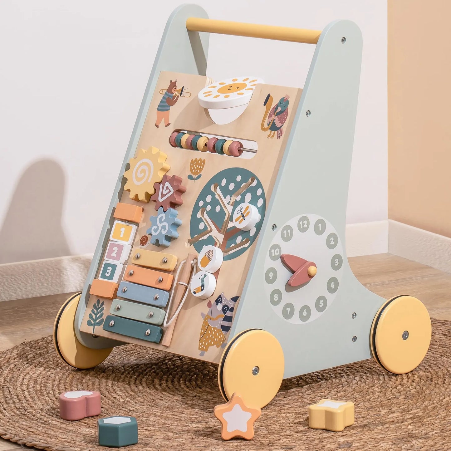 Wooden Baby Walker with Wheels – Montessori Push Toy & Activity Center for Babies