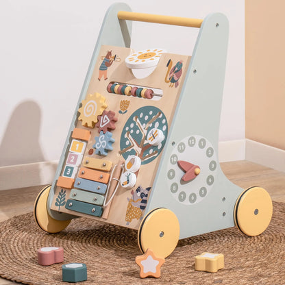 Wooden Baby Walker with Wheels – Montessori Push Toy & Activity Center for Babies