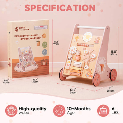 Wooden Baby Walker with Wheels – Montessori Push Toy & Activity Center for Babies