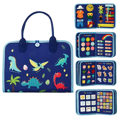 Montessori Busy Board - Portable Activity Toy for Toddlers (Space, Dino, Unicorn)