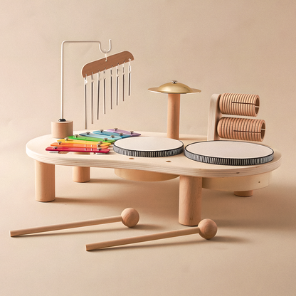 Montessori Wooden Musical Table – Xylophone, Chimes & Drum Set for Babies & Toddlers