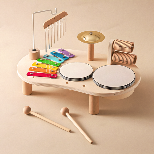 Montessori Wooden Musical Table – Xylophone, Chimes & Drum Set for Babies & Toddlers