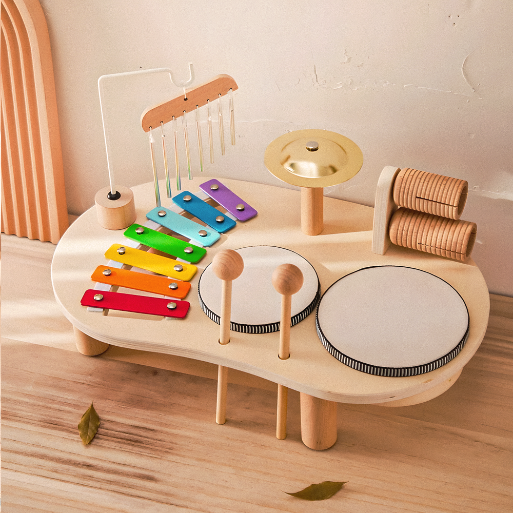 Montessori Wooden Musical Table – Xylophone, Chimes & Drum Set for Babies & Toddlers
