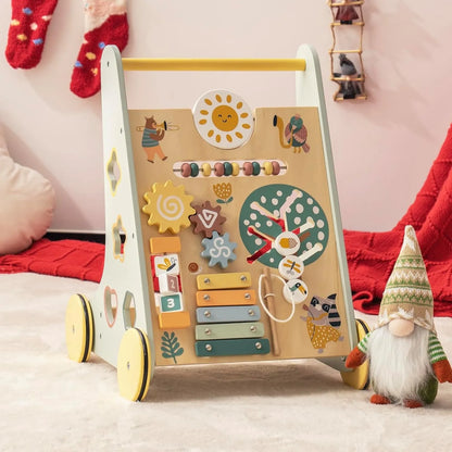 Wooden Baby Walker with Wheels – Montessori Push Toy & Activity Center for Babies