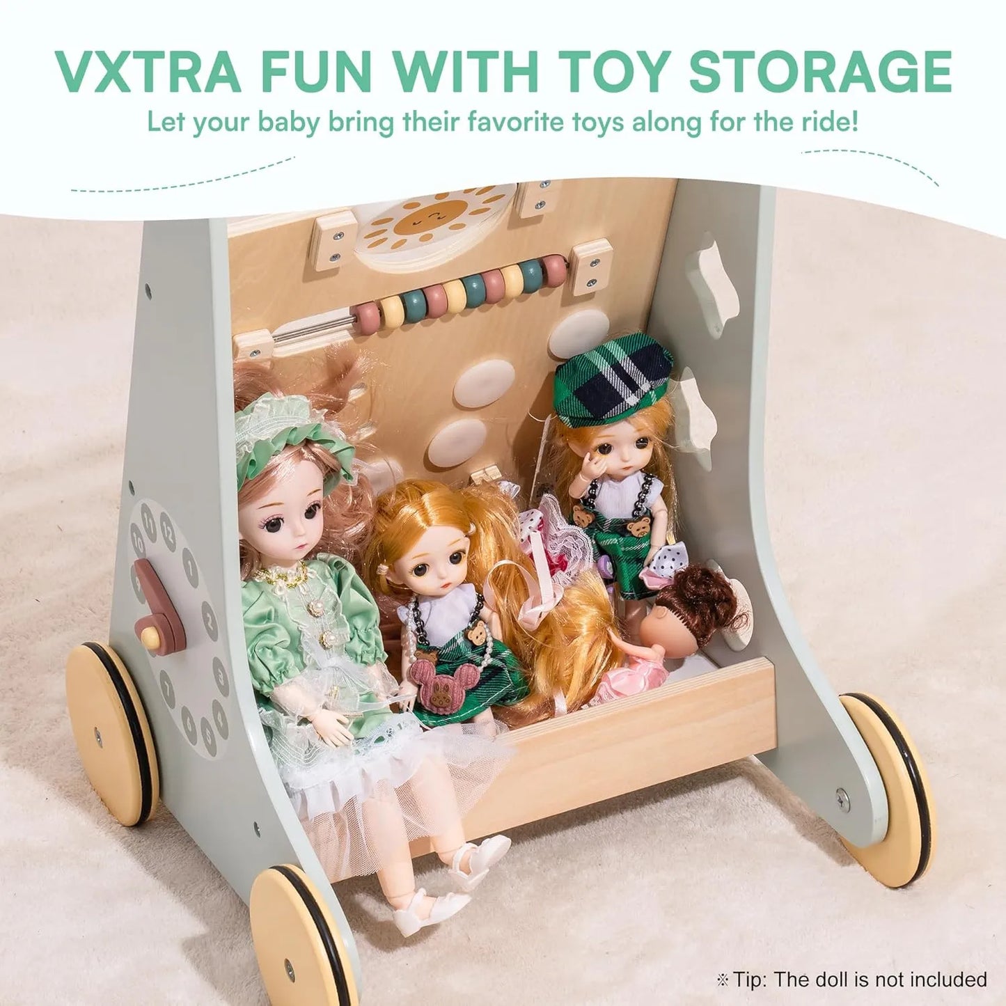 Wooden Baby Walker with Wheels – Montessori Push Toy & Activity Center for Babies