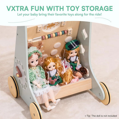 Wooden Baby Walker with Wheels – Montessori Push Toy & Activity Center for Babies