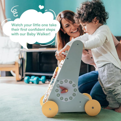 Wooden Baby Walker with Wheels – Montessori Push Toy & Activity Center for Babies