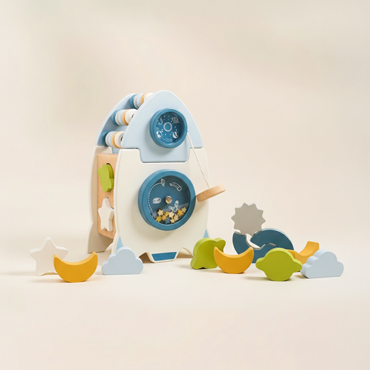 Wooden Rocket Activity Toy – Montessori Space Adventure Playset