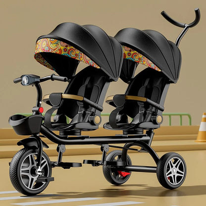 4-in-1 Twin Toddler Tricycle – 360° Swivel Seats, All-Terrain Wheels