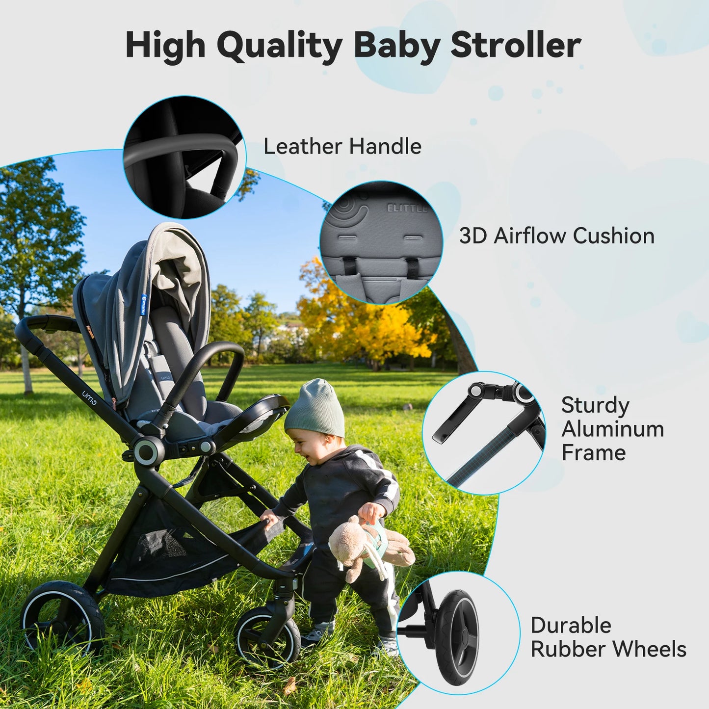 Luxury Reversible Baby Stroller - Compact Fold, Newborn Ready, All-Terrain