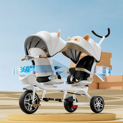 4-in-1 Twin Toddler Tricycle – 360° Swivel Seats, All-Terrain Wheels