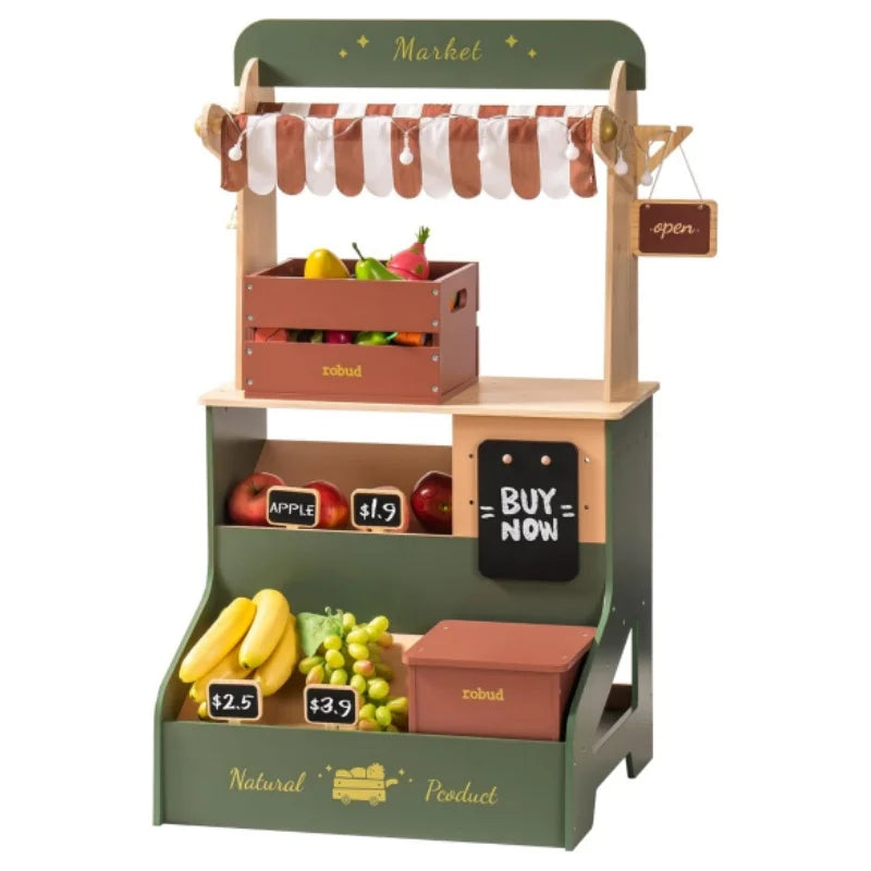 Kids Wooden Market Stall - Kids Grocery Store Playset