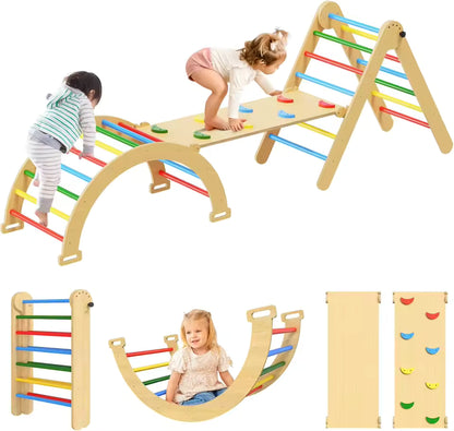 Montessori 3 in 1 Climbing Set – Triangle, Arch & Rocker Board