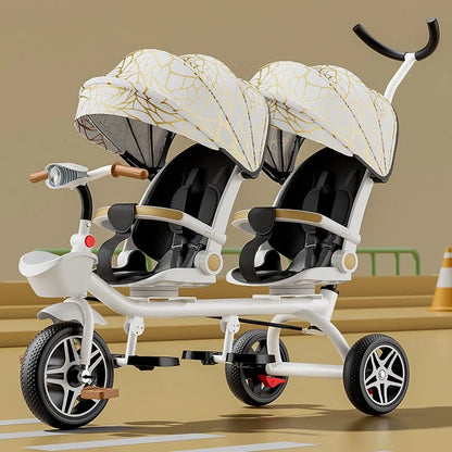 4-in-1 Twin Toddler Tricycle – 360° Swivel Seats, All-Terrain Wheels
