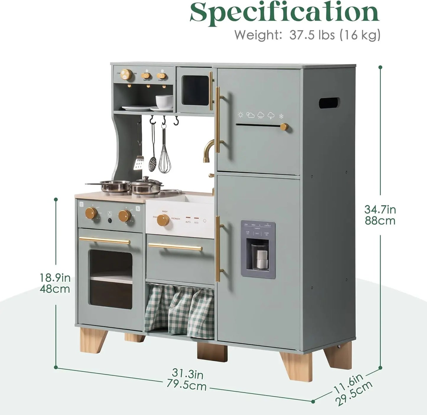 Wooden Kids Play Kitchen Set with Fridge, Oven & Accessories