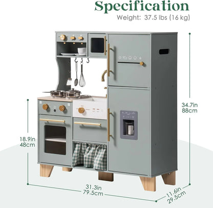 Wooden Kids Play Kitchen Set with Fridge, Oven & Accessories