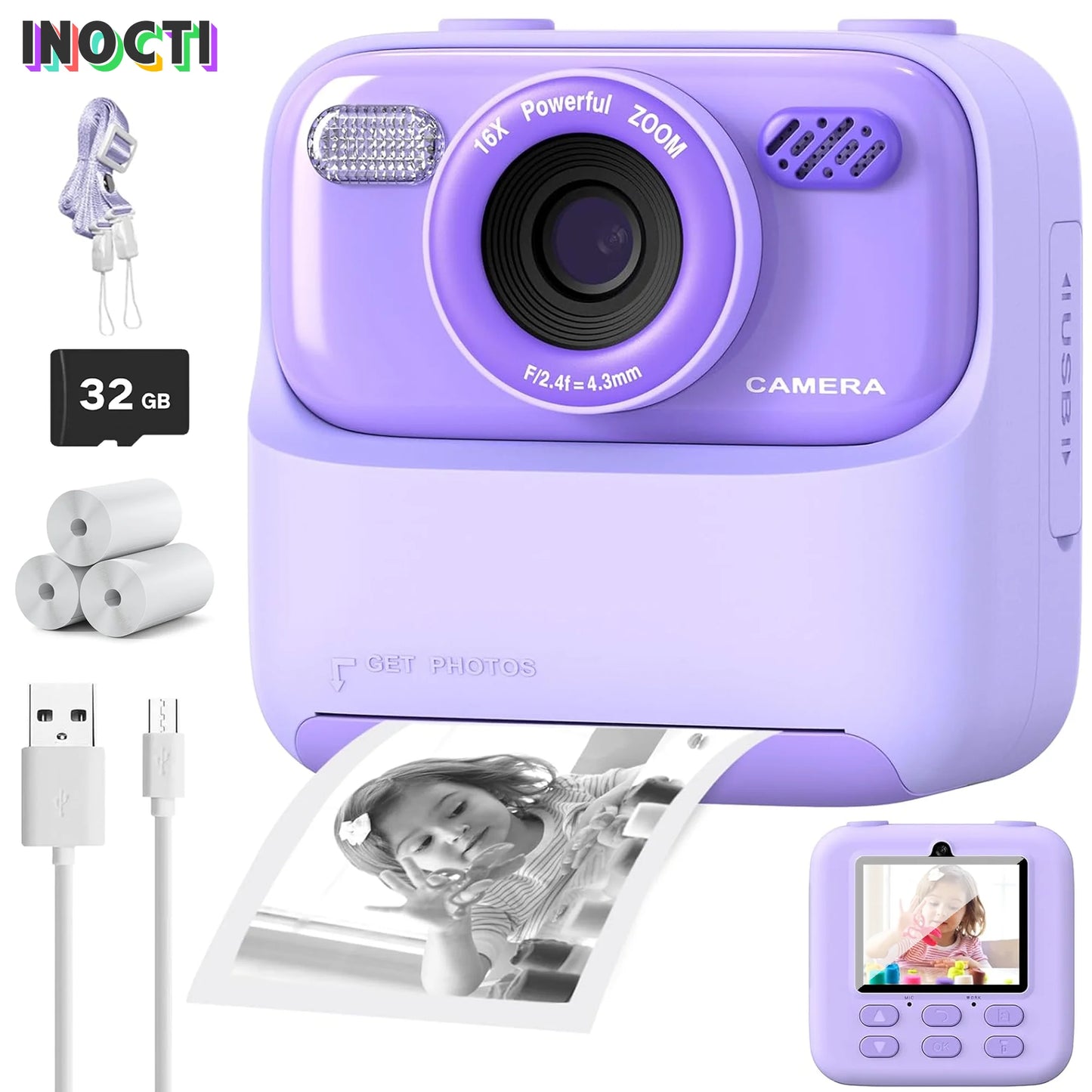 Kids Instant Print Digital Camera – 1080P HD Dual-Lens Selfie Camera with 32GB Card