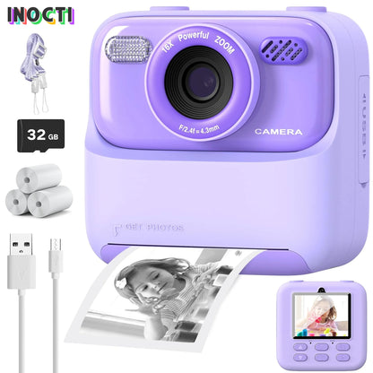Kids Instant Print Digital Camera – 1080P HD Dual-Lens Selfie Camera with 32GB Card