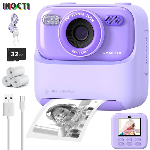 Kids Instant Print Digital Camera – 1080P HD Dual-Lens Selfie Camera with 32GB Card