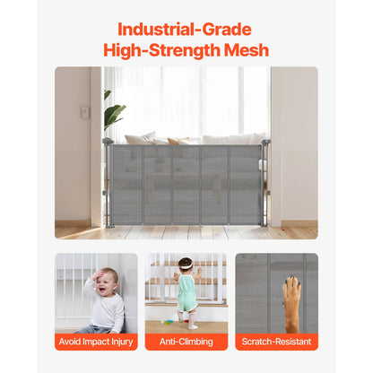 Retractable Safety Gate - Transparent Mesh Gate for Stairs, Babies & Pets