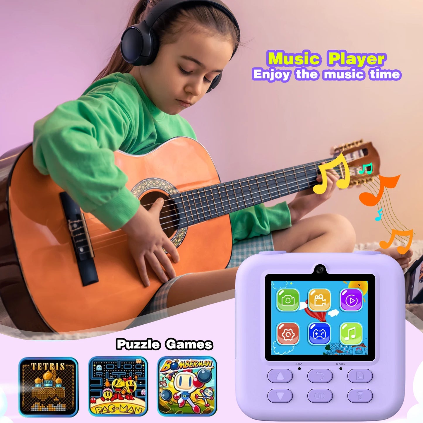 Kids Instant Print Digital Camera – 1080P HD Dual-Lens Selfie Camera with 32GB Card