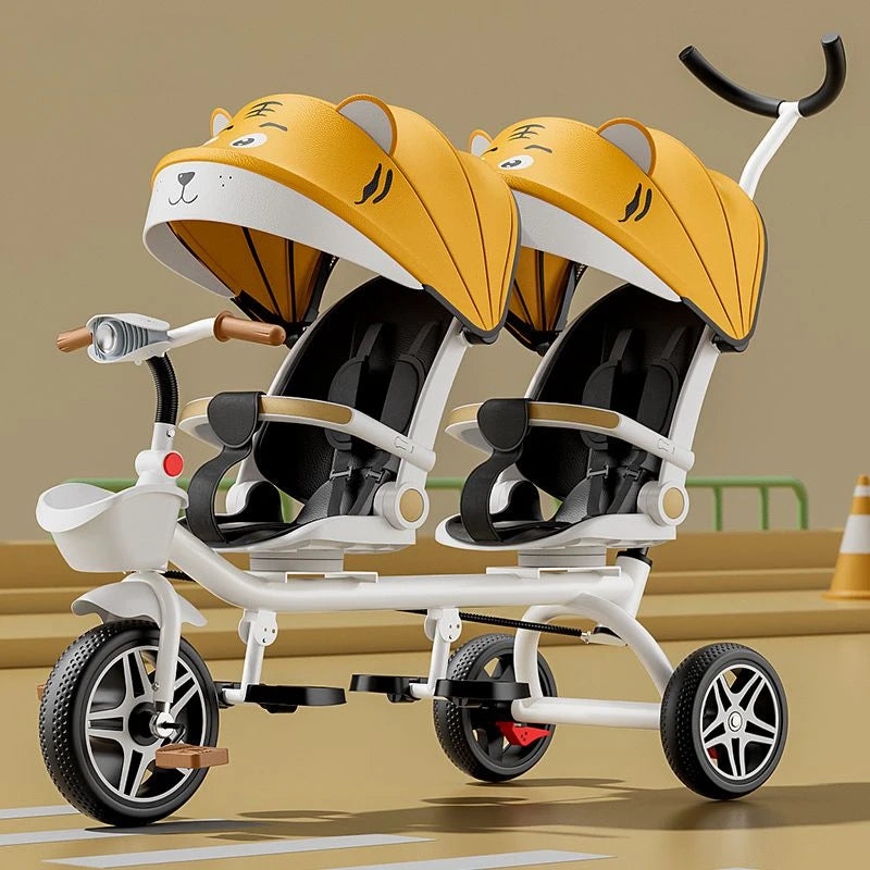 4-in-1 Twin Toddler Tricycle – 360° Swivel Seats, All-Terrain Wheels