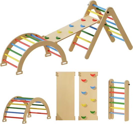 Montessori 3 in 1 Climbing Set – Triangle, Arch & Rocker Board