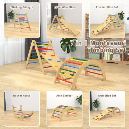 Montessori 3 in 1 Climbing Set – Triangle, Arch & Rocker Board