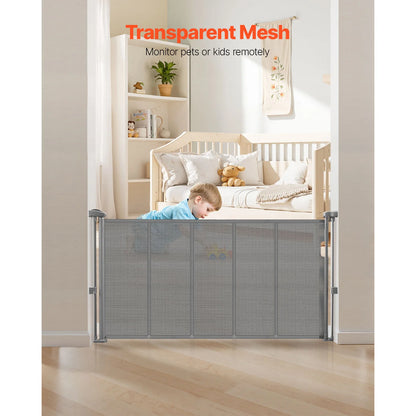 Retractable Safety Gate - Transparent Mesh Gate for Stairs, Babies & Pets