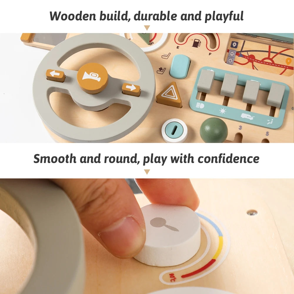 Montessori Car Steering Wheel Busy Board – Sensory Toy for Toddlers