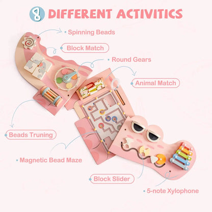 Montessori Wooden Crocodile Wall Activity Toy – Interactive Busy Board with Maze, Gear Play, Xylophone & Sorting Games for Kids