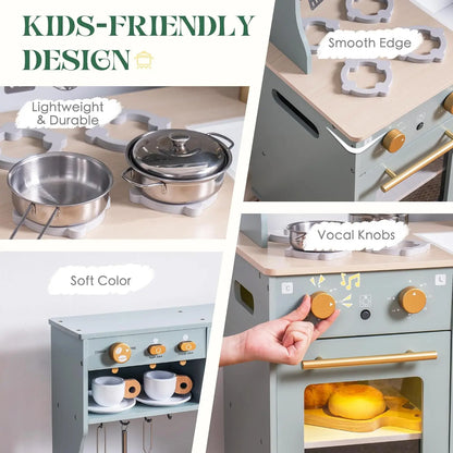 Wooden Kids Play Kitchen Set with Fridge, Oven & Accessories