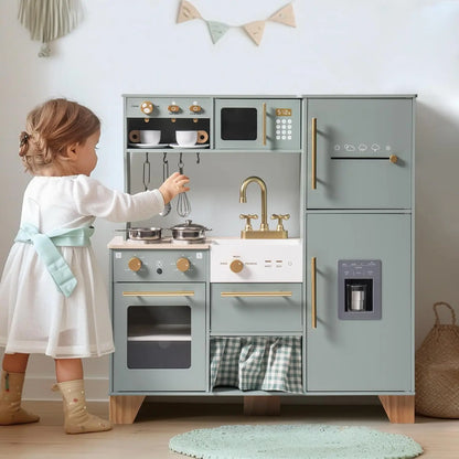 Wooden Kids Play Kitchen Set with Fridge, Oven & Accessories