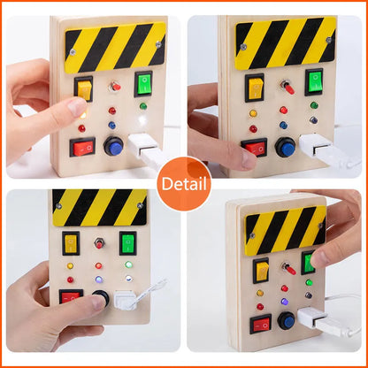 Montessori Wooden Busy Boards with LED Lights – Sensory Learning Toy for Kids 3-6 Years