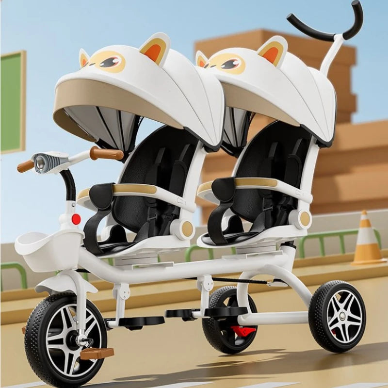4-in-1 Twin Toddler Tricycle – 360° Swivel Seats, All-Terrain Wheels