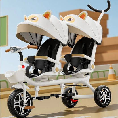 4-in-1 Twin Toddler Tricycle – 360° Swivel Seats, All-Terrain Wheels