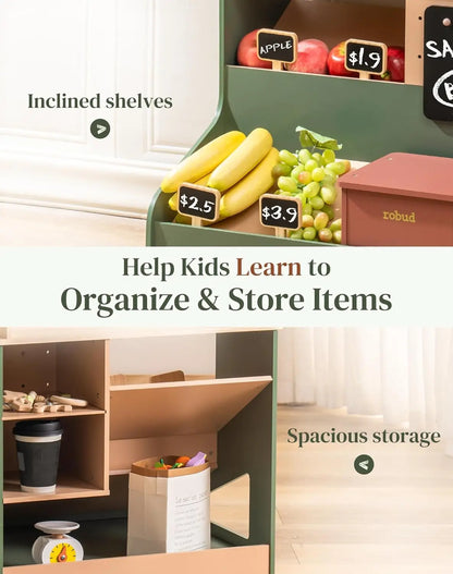 Kids Wooden Market Stall - Kids Grocery Store Playset