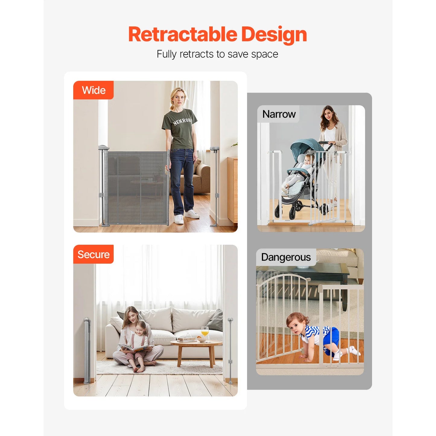 Retractable Safety Gate - Transparent Mesh Gate for Stairs, Babies & Pets