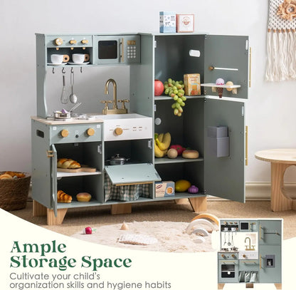 Wooden Kids Play Kitchen Set with Fridge, Oven & Accessories