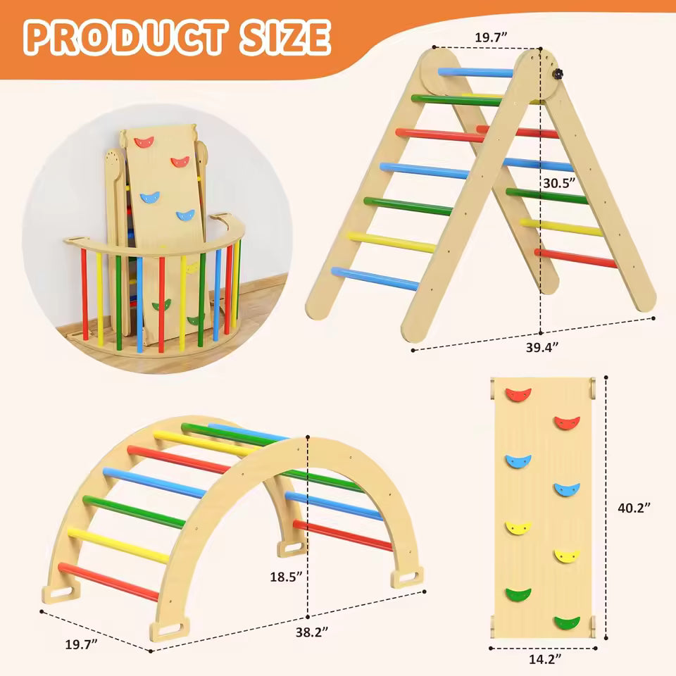 Montessori 3 in 1 Climbing Set – Triangle, Arch & Rocker Board