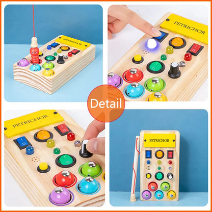 Montessori Wooden Busy Boards with LED Lights – Sensory Learning Toy for Kids 3-6 Years