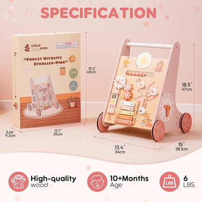 Wooden Baby Walker with Wheels – Montessori Push Toy & Activity Center for Babies