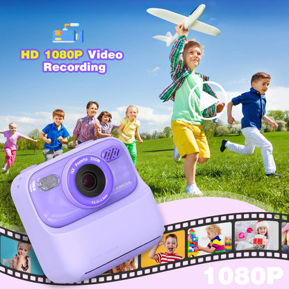Kids Instant Print Digital Camera – 1080P HD Dual-Lens Selfie Camera with 32GB Card