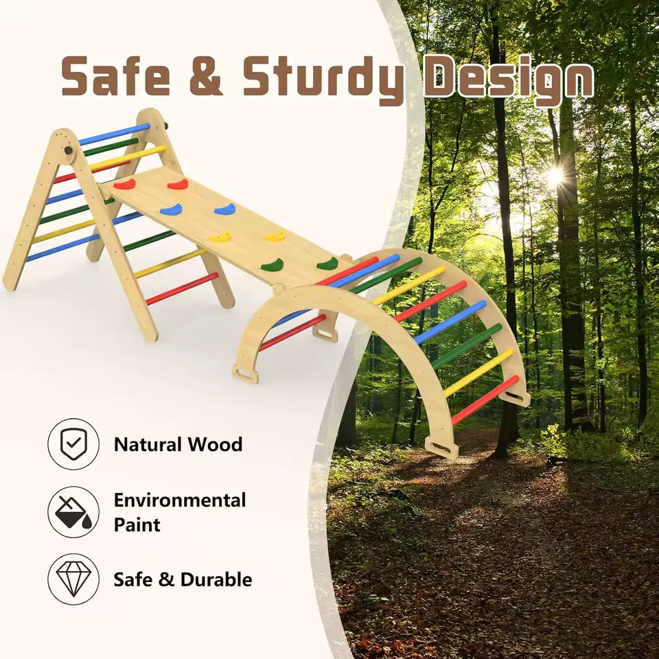 Montessori 3 in 1 Climbing Set – Triangle, Arch & Rocker Board