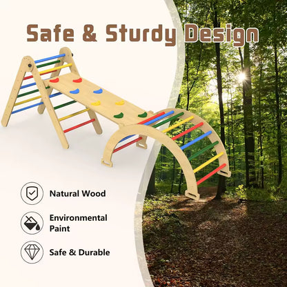 Montessori 3 in 1 Climbing Set – Triangle, Arch & Rocker Board