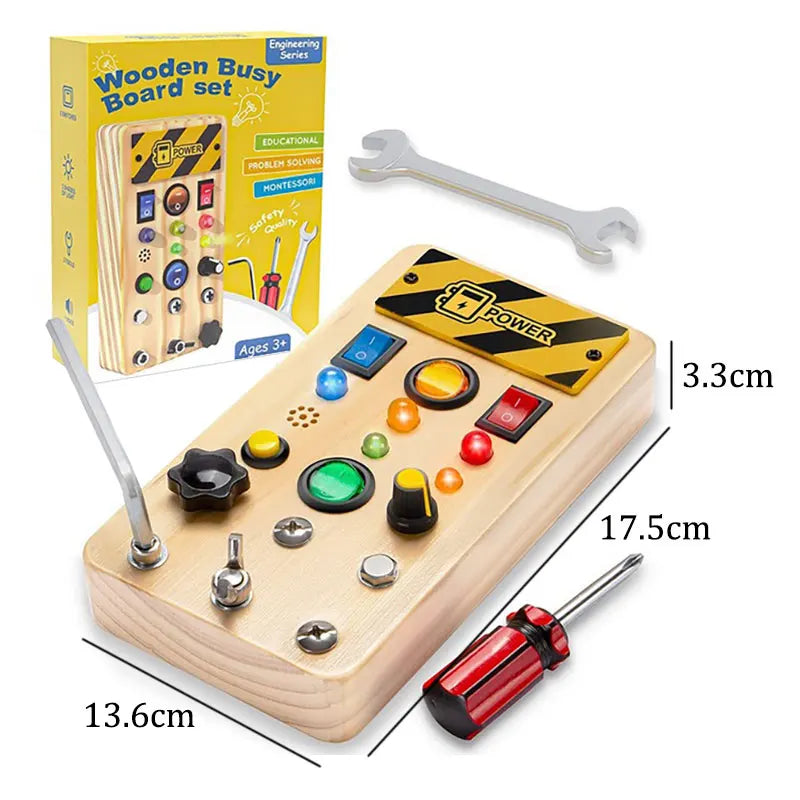 Montessori Wooden Busy Boards with LED Lights – Sensory Learning Toy for Kids 3-6 Years